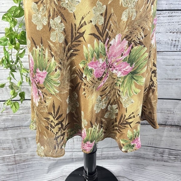 Charter Club Skirt size 16 Brown Green Pink Floral Linen Silk Bias A Line Knee - Picture 8 of 13